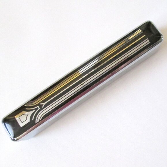 Vintage Art Deco Straight Razor Chrome Metal Case Vanity Piece Hinged Lid 7" - Picture 1 of 7